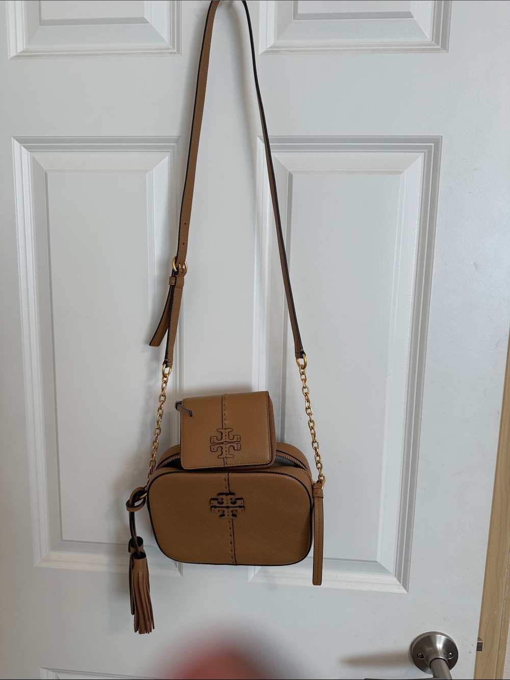 Tory Burch Tan Crossbody Bag with Tassel Accent and matching wallet